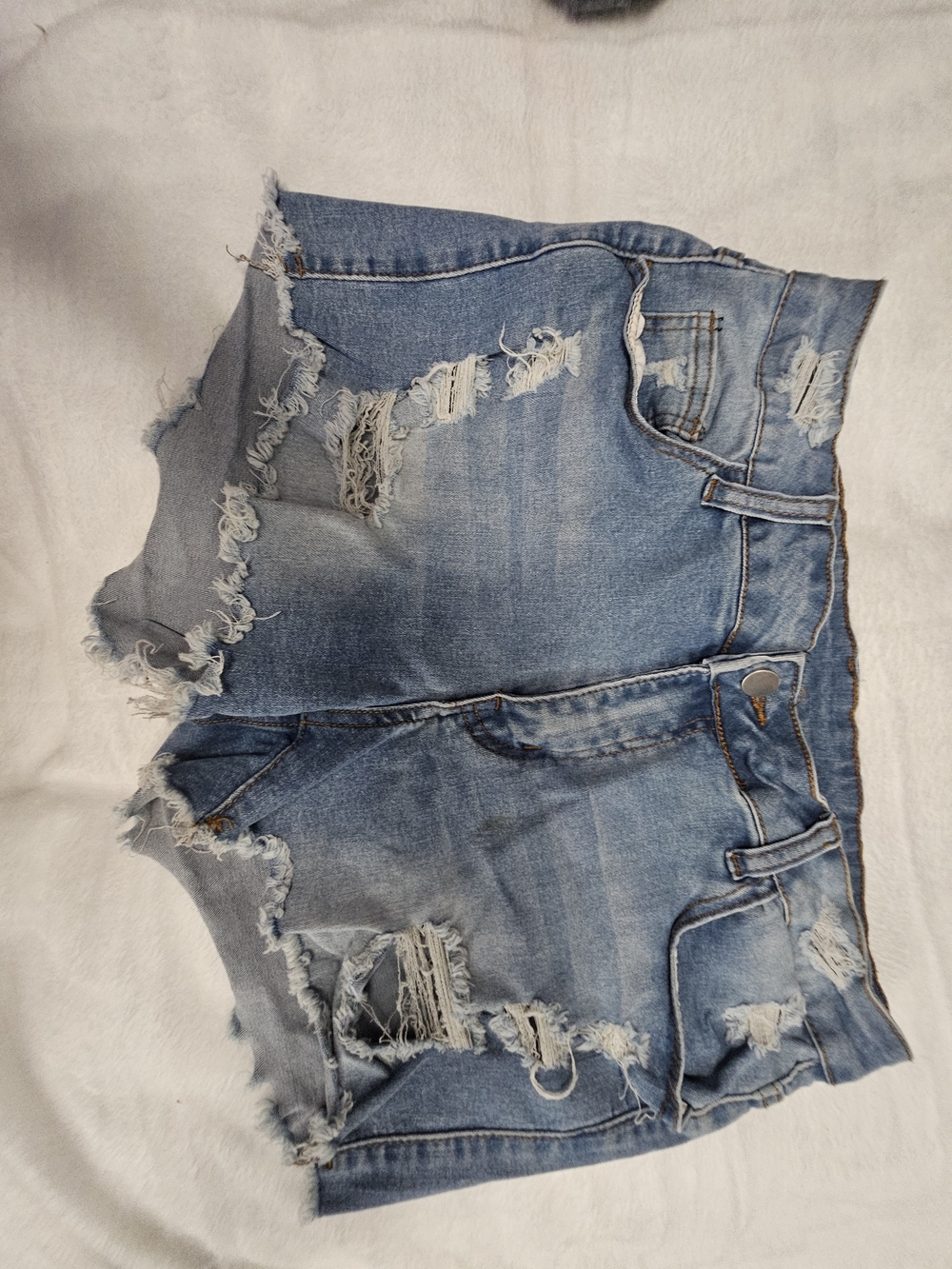 SHEIN Light Blue Distressed Denim Cutoff Shorts